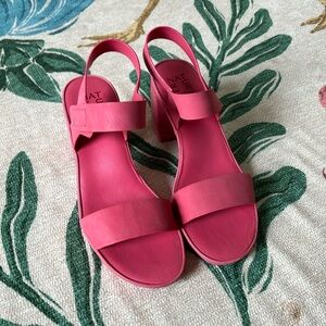 Pink chunky leather heels Sz 9